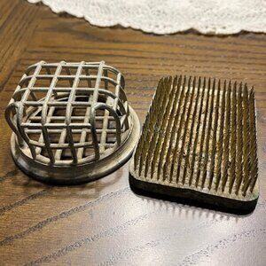 Vintage Flower Frog Lot Cage and Pin Rustic Garden Floral Decor